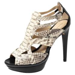 Alexandre Birman Beige/Brown Python And Leather Platform Sandals Size 40