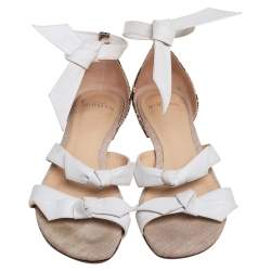 Alexandre Birman White/Brown Python and Knotted Leather Ankle-Wrap Flat Sandals Size 40