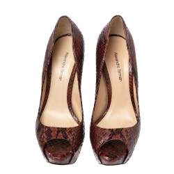 Alexandre Birman Two-Tone Python Leather Peep-Toe Platform Pumps Size 36.5