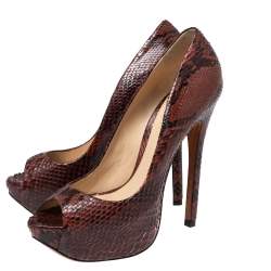 Alexandre Birman Two-Tone Python Leather Peep-Toe Platform Pumps Size 36.5