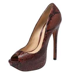 Alexandre Birman Two-Tone Python Leather Peep-Toe Platform Pumps Size 36.5