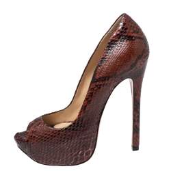 Alexandre Birman Two-Tone Python Leather Peep-Toe Platform Pumps Size 36.5