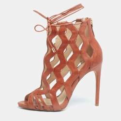 Alexandre Birman Brown Cut-Out Leather Loretta Ankle Booties Size 35.5