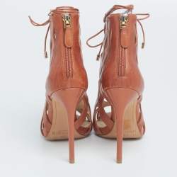 Alexandre Birman Brown Cut-Out Leather Loretta Ankle Booties Size 35.5