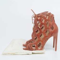 Alexandre Birman Brown Cut-Out Leather Loretta Ankle Booties Size 35.5