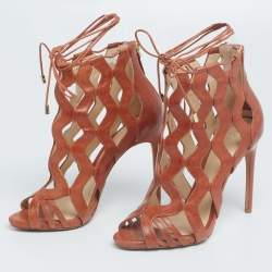 Alexandre Birman Brown Cut-Out Leather Loretta Ankle Booties Size 35.5
