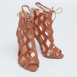 Alexandre Birman Brown Cut-Out Leather Loretta Ankle Booties Size 35.5