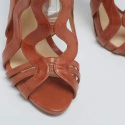 Alexandre Birman Brown Cut-Out Leather Loretta Ankle Booties Size 35.5