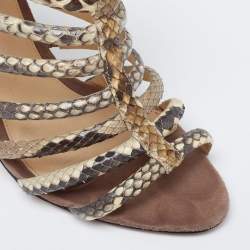 Alexandre Birman Brown/Beige Python Embossed Leather Caged Zipper Sandals Size 37