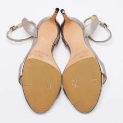 Pre Owned Alexandre Birman Metallic Grey Leather Ankle-Strap Sandals Size 35.5