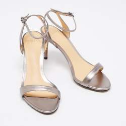 Pre Owned Alexandre Birman Metallic Grey Leather Ankle-Strap Sandals Size 35.5