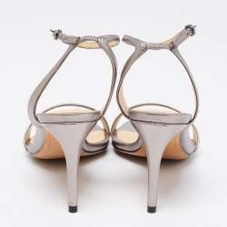 Pre Owned Alexandre Birman Metallic Grey Leather Ankle-Strap Sandals Size 35.5