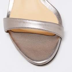 Pre Owned Alexandre Birman Metallic Grey Leather Ankle-Strap Sandals Size 35.5