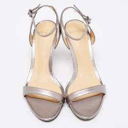 Pre Owned Alexandre Birman Metallic Grey Leather Ankle-Strap Sandals Size 35.5