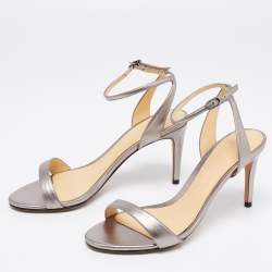 Pre Owned Alexandre Birman Metallic Grey Leather Ankle-Strap Sandals Size 35.5