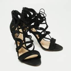 Pre Owned Alexandre Birman Black Suede Elenara Ankle Strappy Tie Up Sandals Size 39.5