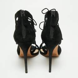 Pre Owned Alexandre Birman Black Suede Elenara Ankle Strappy Tie Up Sandals Size 39.5