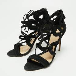 Pre Owned Alexandre Birman Black Suede Elenara Ankle Strappy Tie Up Sandals Size 39.5