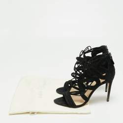 Pre Owned Alexandre Birman Black Suede Elenara Ankle Strappy Tie Up Sandals Size 39.5