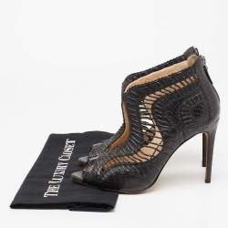 Alexandre Birman Black Python and Leather Caged Peep-Toe Booties Size 38
