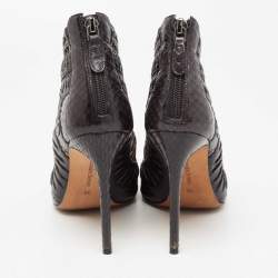 Alexandre Birman Black Python and Leather Caged Peep-Toe Booties Size 38