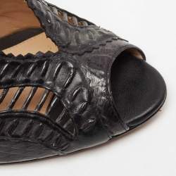 Alexandre Birman Black Python and Leather Caged Peep-Toe Booties Size 38