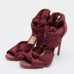 Alexandre Birman Burgundy Satin Katherine Ankle Wrap Sandals Size 40