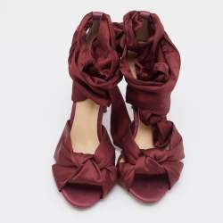 Alexandre Birman Burgundy Satin Katherine Ankle Wrap Sandals Size 40