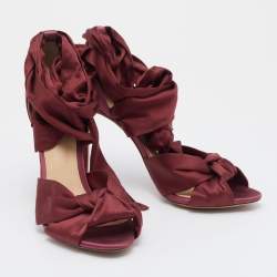 Alexandre Birman Burgundy Satin Katherine Ankle Wrap Sandals Size 40
