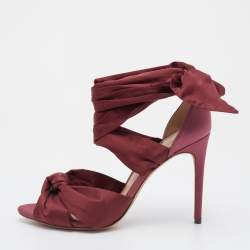 Alexandre Birman Burgundy Satin Katherine Ankle Wrap Sandals Size 40