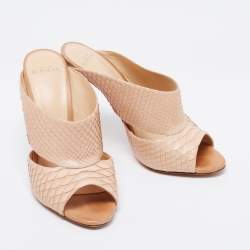 Alexandre Birman Beige Python Leather Slide Sandals Size 38.5