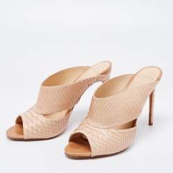 Alexandre Birman Beige Python Leather Slide Sandals Size 38.5