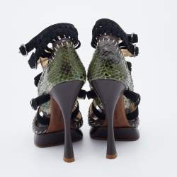 Alexandre Birman Multicolor Python and Leather Peep Toe Platform Sandals Size 38.5