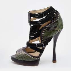 Alexandre Birman Multicolor Python and Leather Peep Toe Platform Sandals Size 38.5