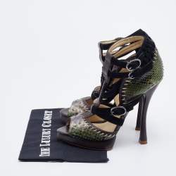 Alexandre Birman Multicolor Python and Leather Peep Toe Platform Sandals Size 38.5