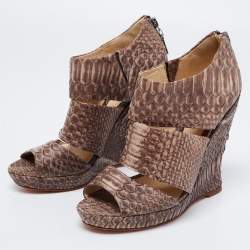 Alexandre Birman Two-Tone Python Leather Wedge Sandals Size 36