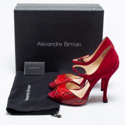 Alexandre Birman Suede And Python Leather Ankle Strap Sandals Size 38.5