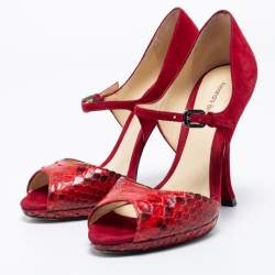 Alexandre Birman Suede And Python Leather Ankle Strap Sandals Size 38.5