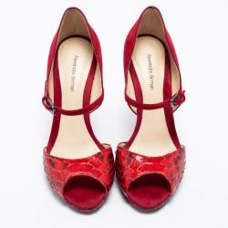 Alexandre Birman Suede And Python Leather Ankle Strap Sandals Size 38.5