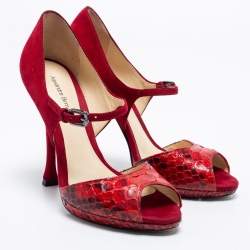 Alexandre Birman Suede And Python Leather Ankle Strap Sandals Size 38.5