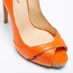 Pre Owned Alexandre Birman Orange Leather Peep Toe Pumps Size 36