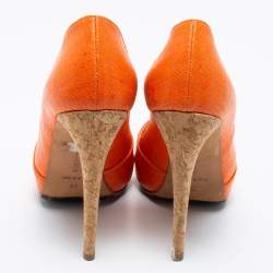 Pre Owned Alexandre Birman Orange Leather Peep Toe Pumps Size 36