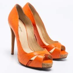 Pre Owned Alexandre Birman Orange Leather Peep Toe Pumps Size 36