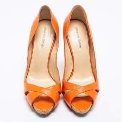 Pre Owned Alexandre Birman Orange Leather Peep Toe Pumps Size 36
