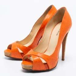 Pre Owned Alexandre Birman Orange Leather Peep Toe Pumps Size 36