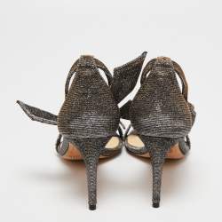 Alexandre Birman Black/Gold Lurex Fabric Clarita Bow Ankle Wrap Sandals Size 38