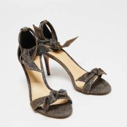 Alexandre Birman Black/Gold Lurex Fabric Clarita Bow Ankle Wrap Sandals Size 38