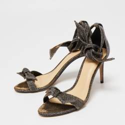 Alexandre Birman Black/Gold Lurex Fabric Clarita Bow Ankle Wrap Sandals Size 38
