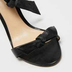 Alexandre Birman Black Leather Clarita Bow Ankle Wrap Sandals Size 40