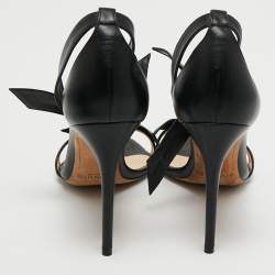 Alexandre Birman Black Leather Clarita Bow Ankle Wrap Sandals Size 40